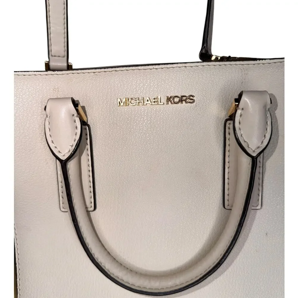 Michael Kors Ivory Pebbled Leather Purse Handbag Crossbody Square Satchel - Picture 9 of 11